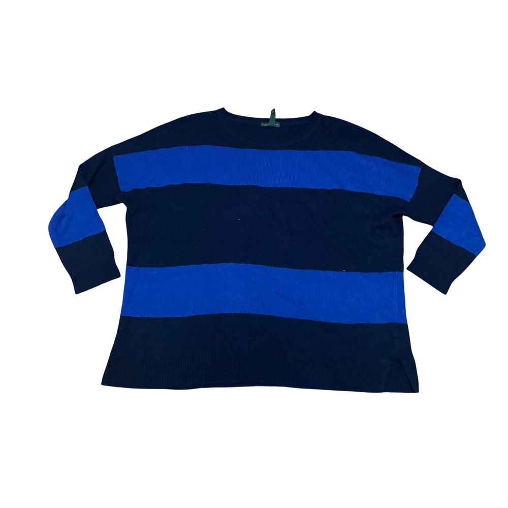 Ralph Lauren Women's XL Blue Striped Cashmere Blend Oversized Sweater Navy Royal